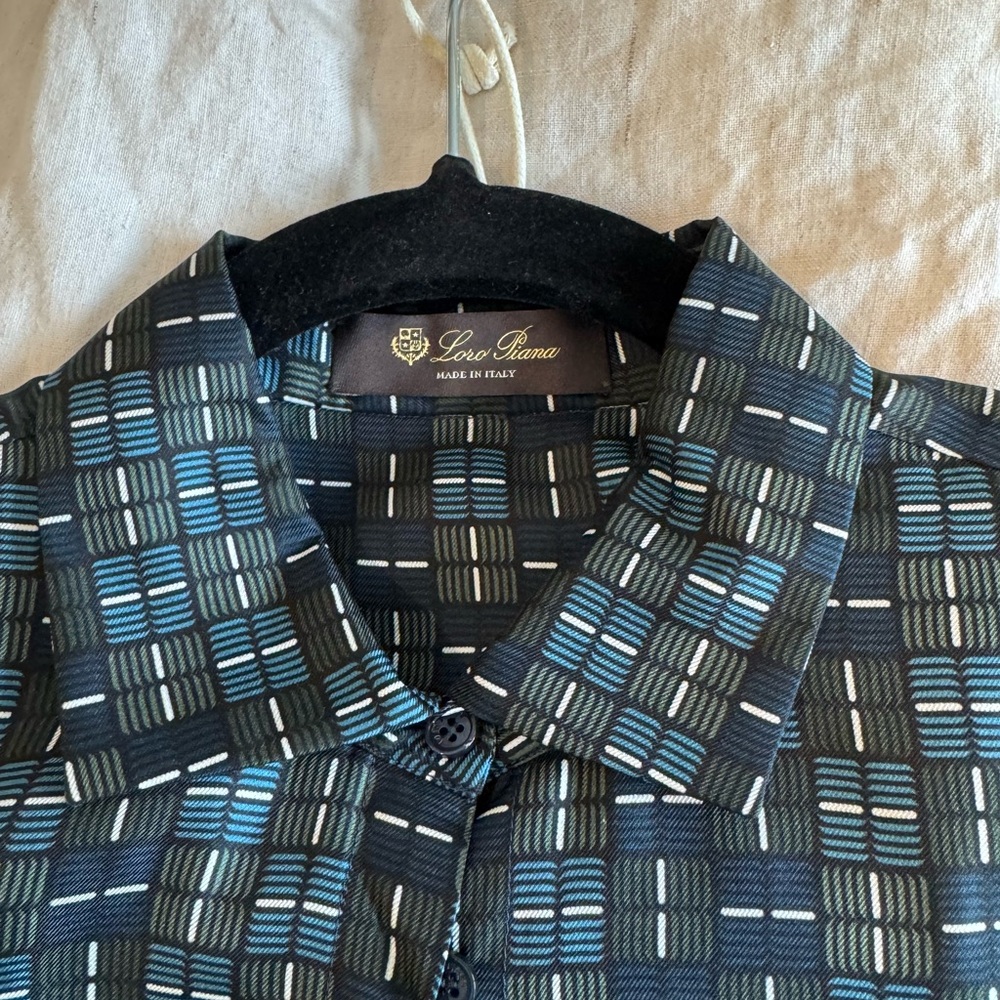 Loro Piana Dark Green Patterned Long-Sleeve Dress with Teal Border - Picture 2 of 2